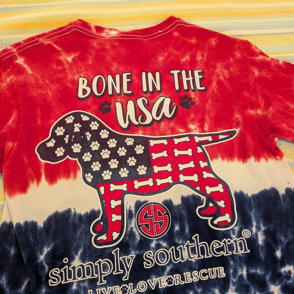 ⭐ Simply Southern Patriotic Tie Dye "Bone in the USA" shirt size small - Picture 6 of 11